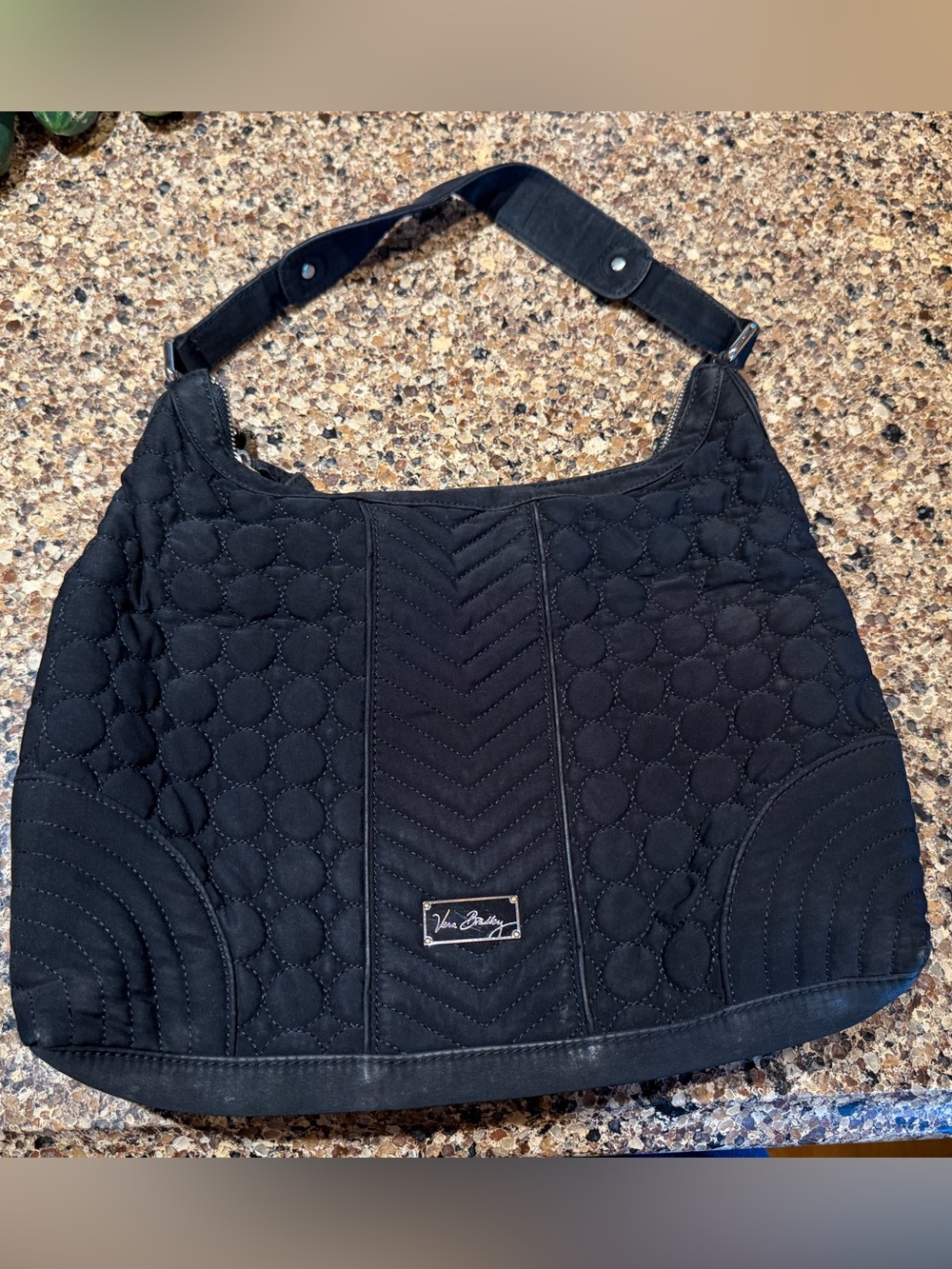 Vera Bradley Black Quilted Microfiber Hobo Shoulder Bag